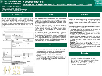 Nursing hand Off Report Enhancement to Improve Rehabilitation Patient Outcomes